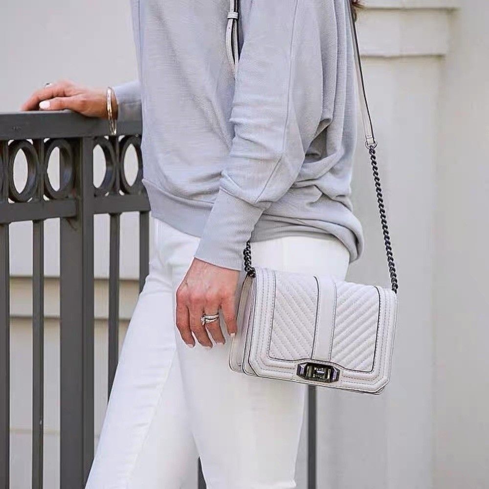 Rebecca Minkoff Love Gray Quilted Chevron Genuine Leather Crossbody Purse Bag